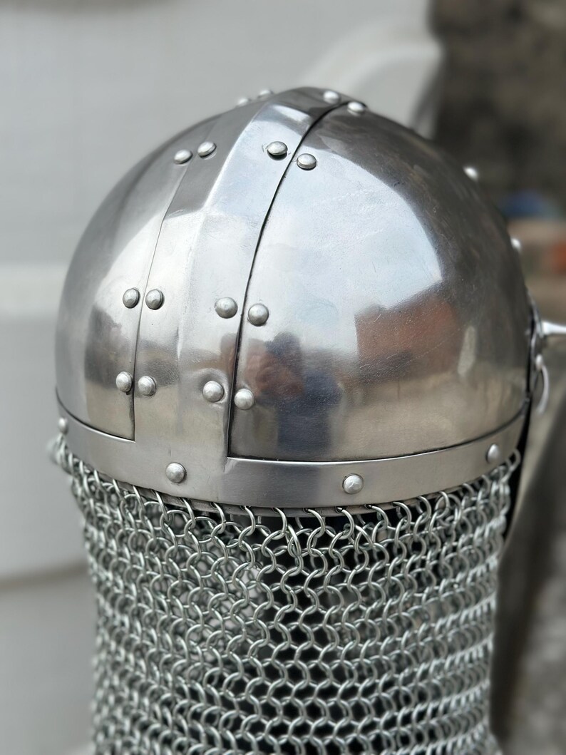 Steel Helmet with Chainmail Aventail — Crusader Knight view 13
