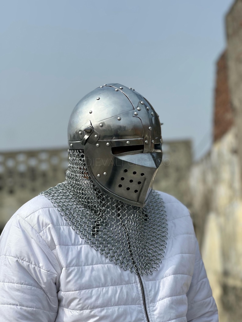 Steel Helmet with Chainmail Aventail — Crusader Knight view 14