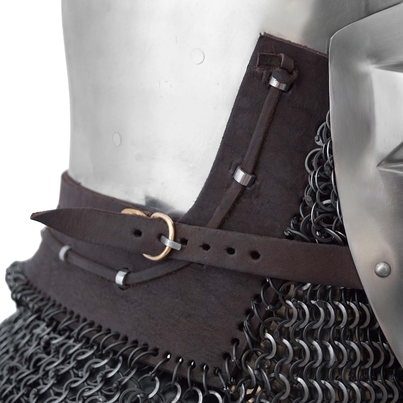 Buhurt Knight Helmet — 16-Gauge Steel and Chainmail view 7