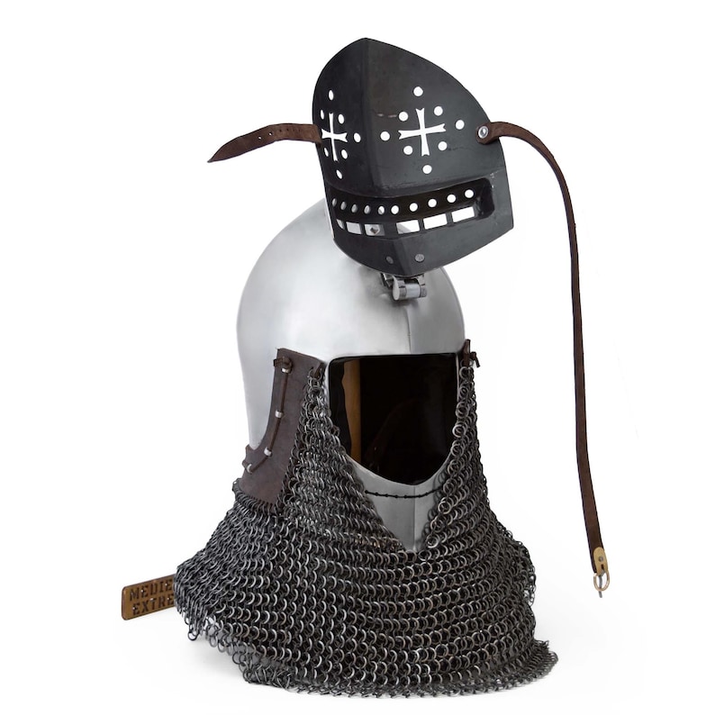 Buhurt Knight Helmet — 16-Gauge Steel and Chainmail view 8