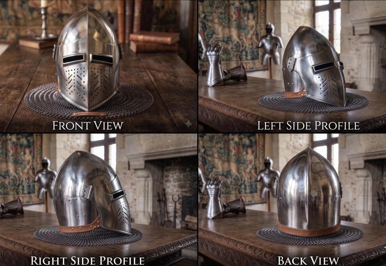 Bascinet Hounskull Helmet — Heavy Steel Chainmail Crusader view 2