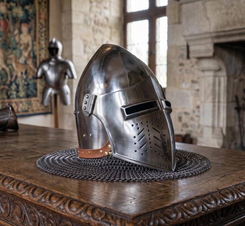 Bascinet Hounskull Helmet — Heavy Steel Chainmail Crusader view 3