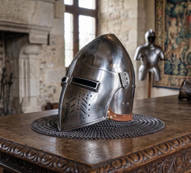 Bascinet Hounskull Helmet — Heavy Steel Chainmail Crusader view 5