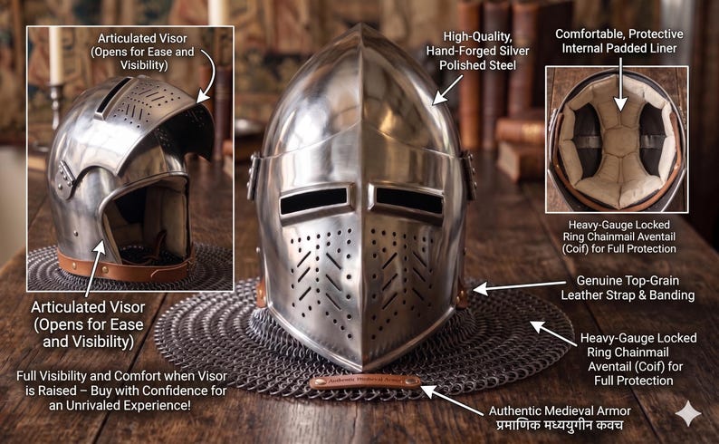 Bascinet Hounskull Helmet — Heavy Steel Chainmail Crusader view 7