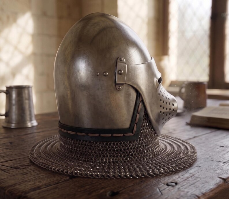 Hounskull Bascinet Knight Helmet — Heavy Gauge Chainmail view 2