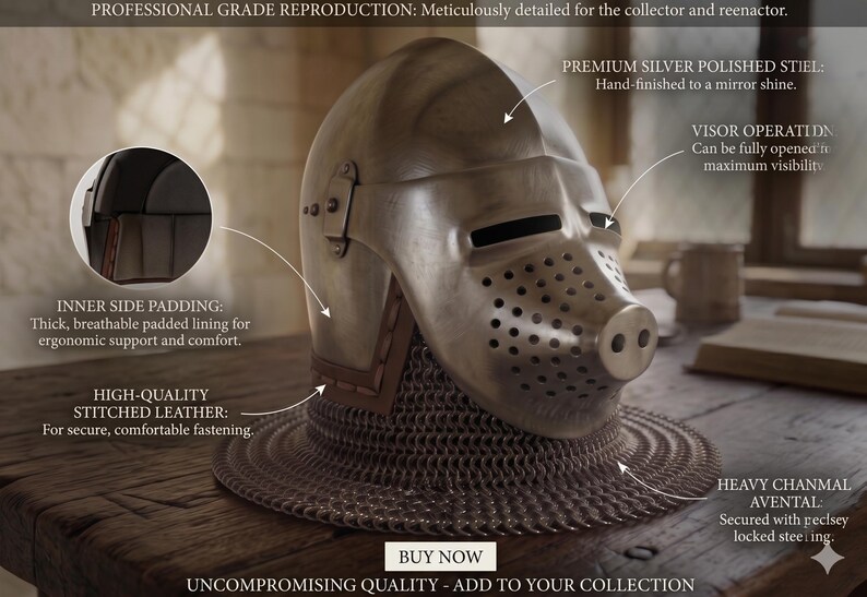 Hounskull Bascinet Knight Helmet — Heavy Gauge Chainmail view 5