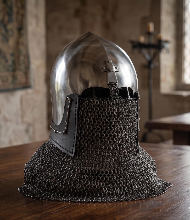 Bascinet Clapvisor Cross Chainmail — 16-Gauge Crusader view 11