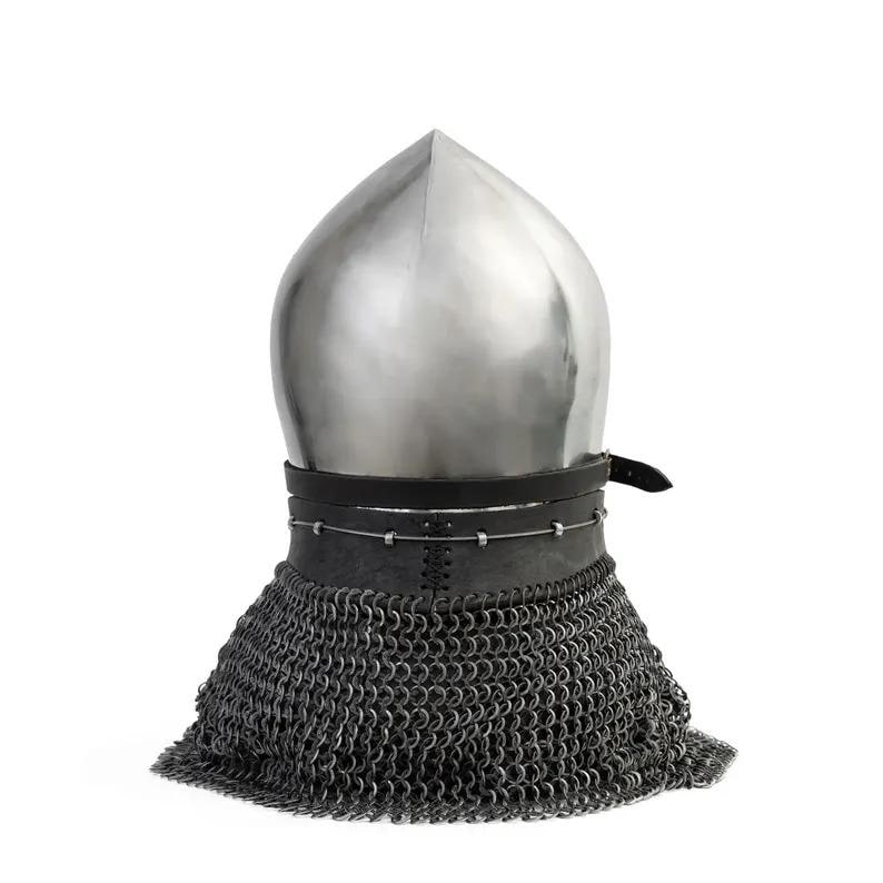 Knight Bascinet Helmet with Chainmail Coif — Crusader view 6