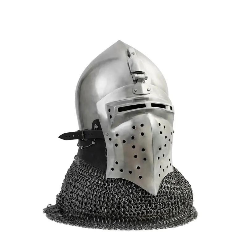 Knight Bascinet Helmet with Chainmail Coif — Crusader view 9