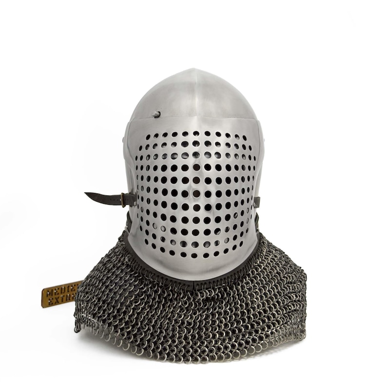 Bascinet Knight Helmet with Chainmail Coif — Buhurt view 3