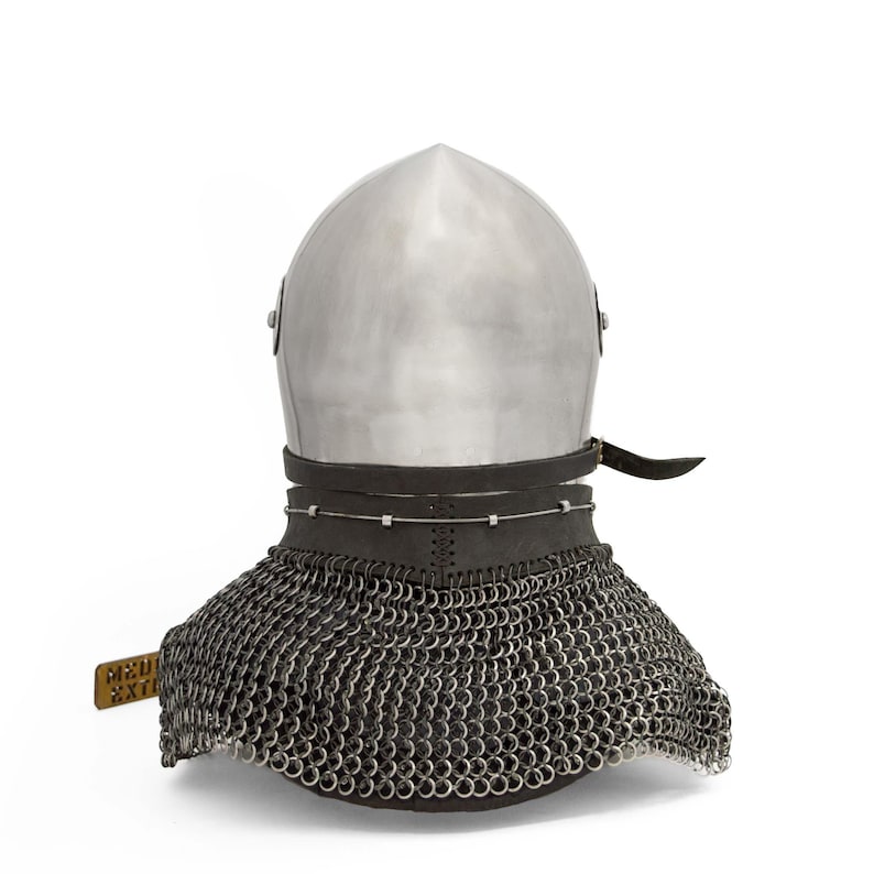 Bascinet Knight Helmet with Chainmail Coif — Buhurt view 6