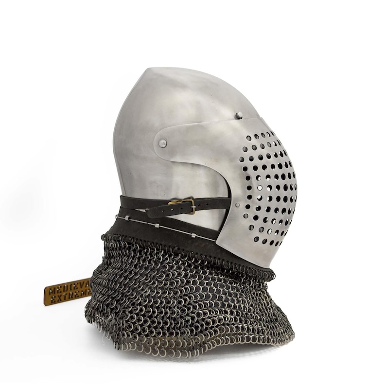 Bascinet Knight Helmet with Chainmail Coif — Buhurt view 7