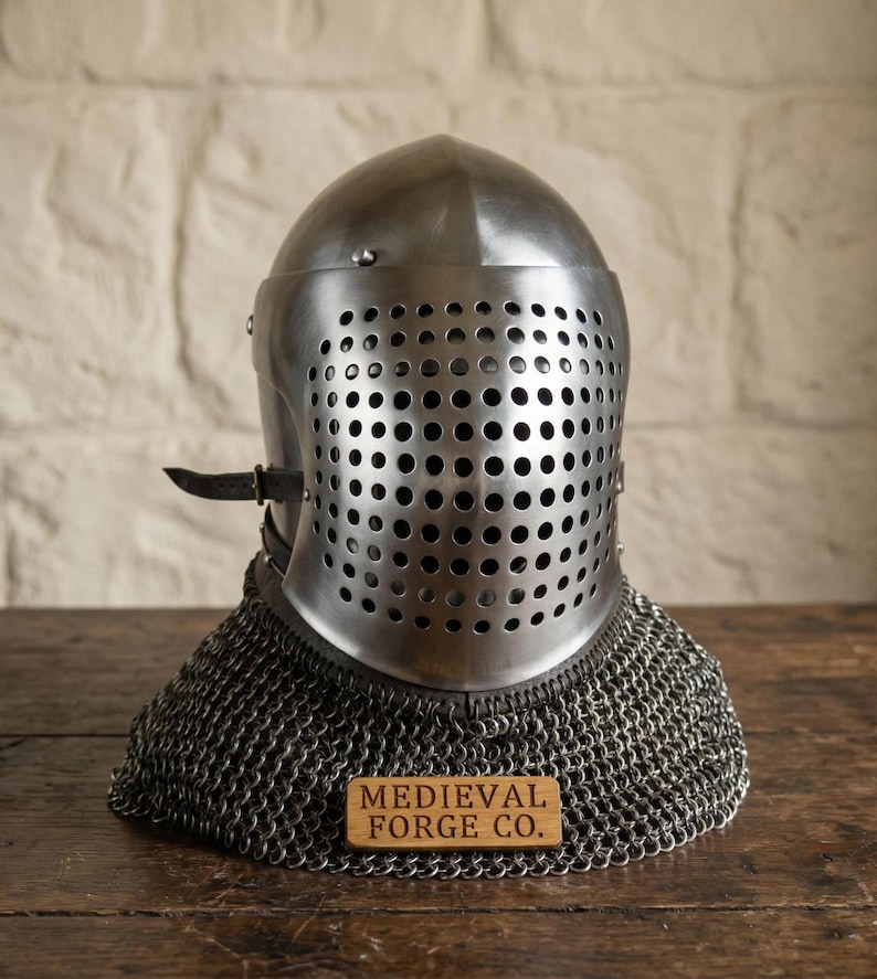 Bascinet Knight Helmet with Chainmail Coif — Buhurt view 13