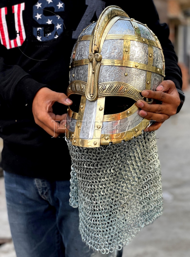 Viking Sutton Hoo Helmet — Norse Armor with Chainmail view 3