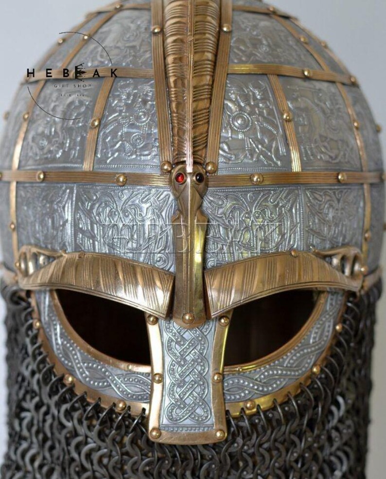 Viking Sutton Hoo Helmet — Norse Armor with Chainmail view 4