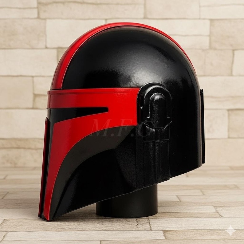Black and Red Mandalorian Steel Helmet — Adult Cosplay view 2