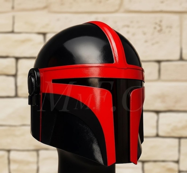 Black and Red Mandalorian Steel Helmet — Adult Cosplay view 3