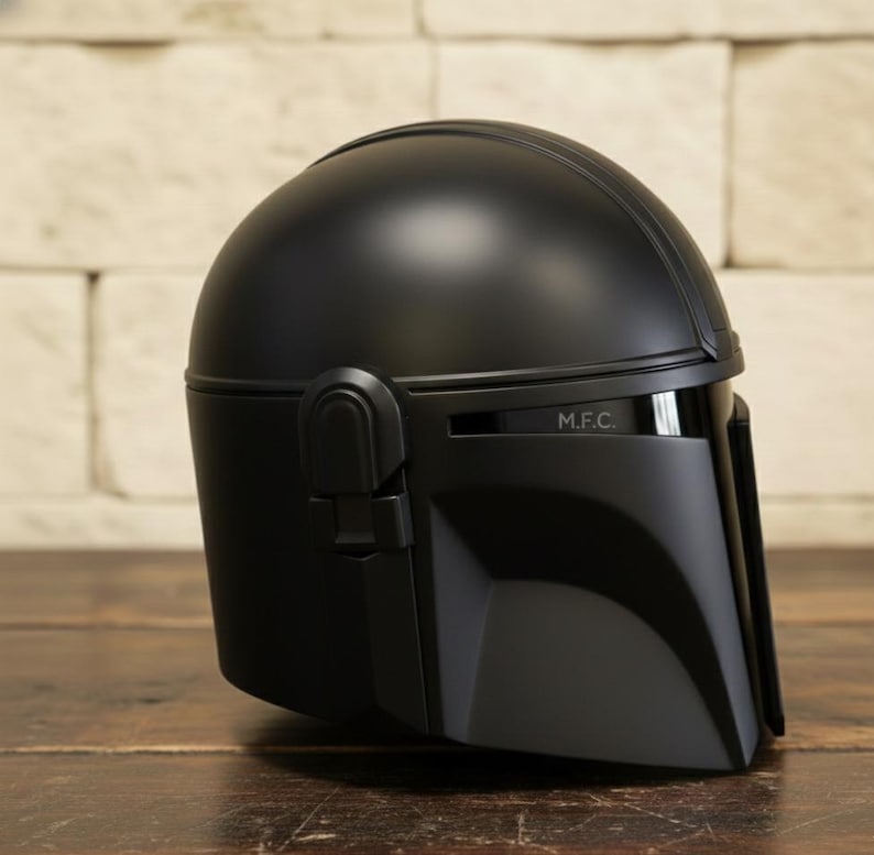 Sci-Fi Mandalorian Matte Black Helmet — Cosplay Prop view 4