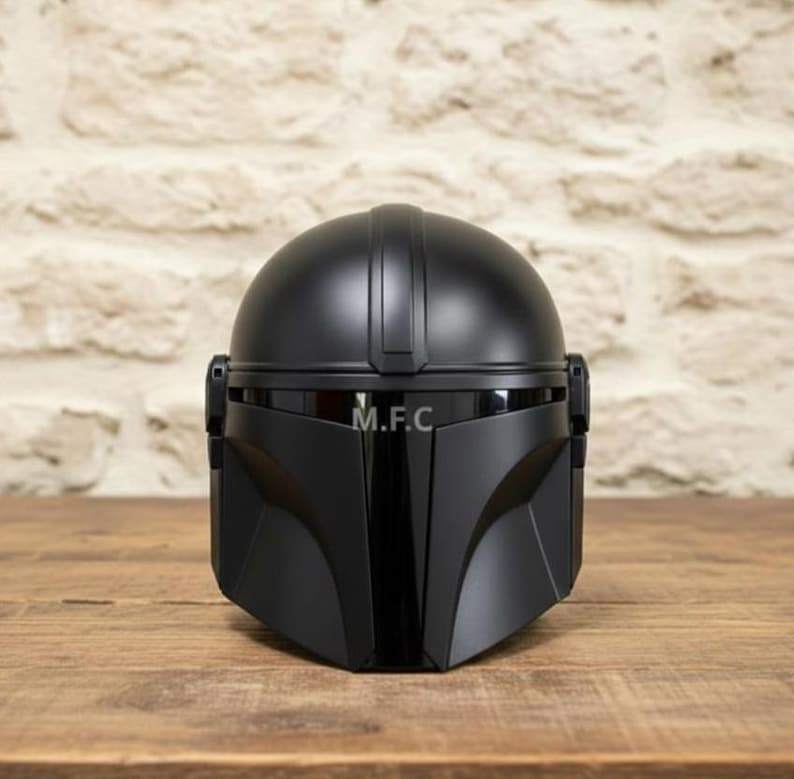 Sci-Fi Mandalorian Matte Black Helmet — Cosplay Prop view 10