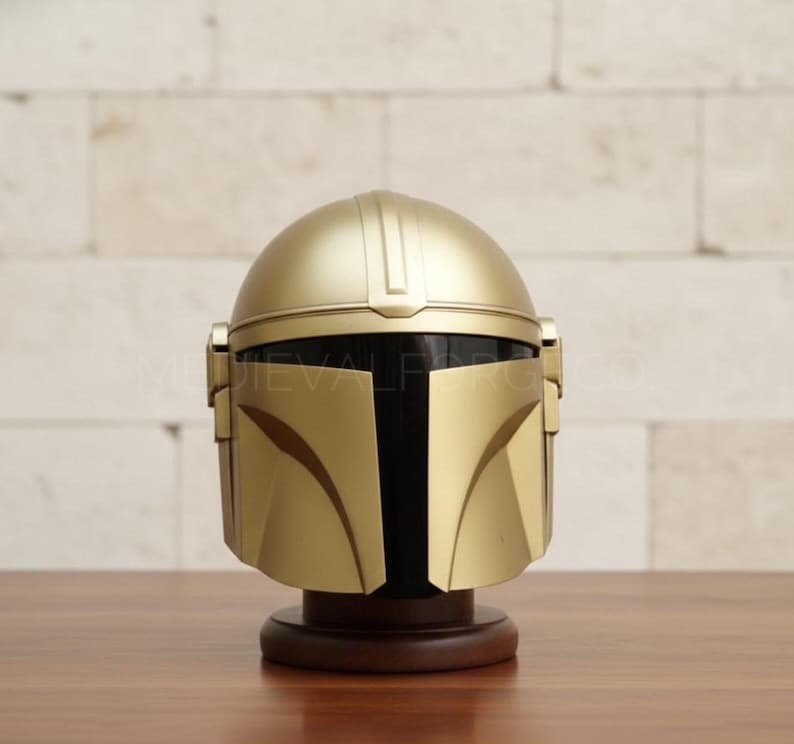 Mandalorian Beskar Helmet — Gold Steel view 4