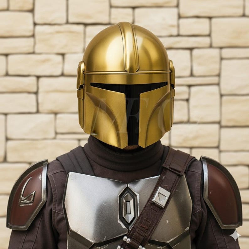 Gold Mandalorian Handmade Steel Helmet — Brass Finish view 2