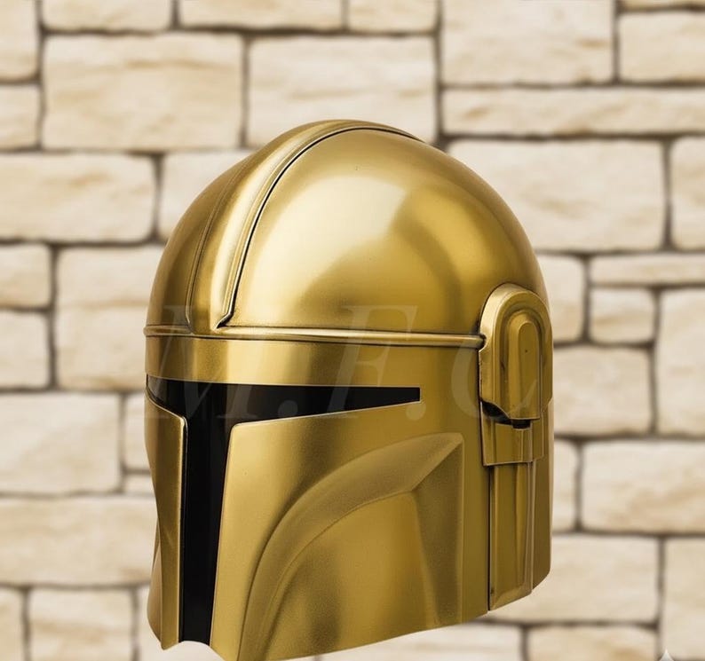 Gold Mandalorian Handmade Steel Helmet — Brass Finish view 3