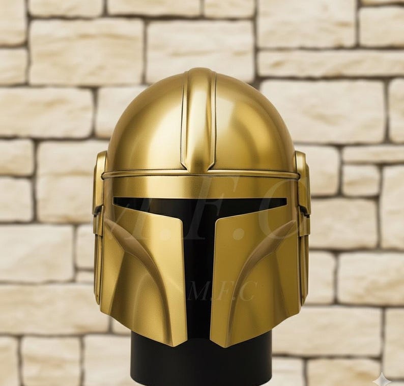 Gold Mandalorian Handmade Steel Helmet — Brass Finish view 4