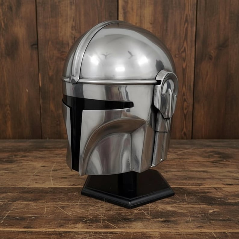 Mandalorian Helmet with Wooden Stand view 2