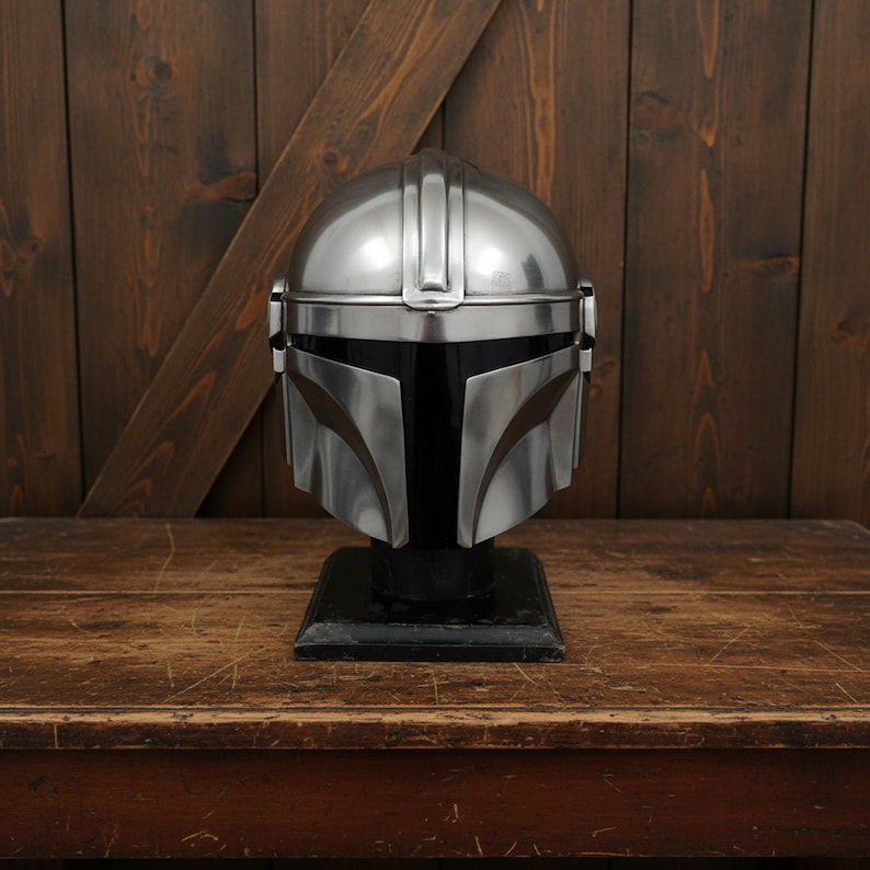 Mandalorian Helmet with Wooden Stand view 4