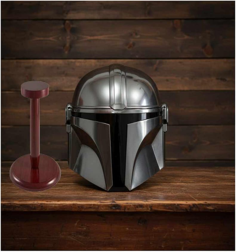 Mandalorian Helmet with Wooden Stand view 8
