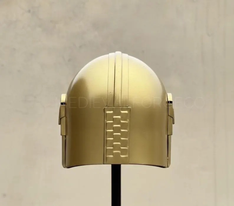Gold Mandalorian Style Helmet — Bounty Hunter Display view 3