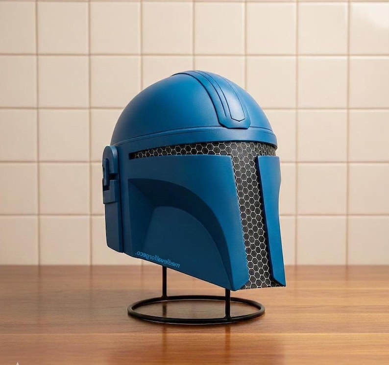 Blue Fantasy Warrior Mandalorian Helmet — Sci-Fi Display view 2