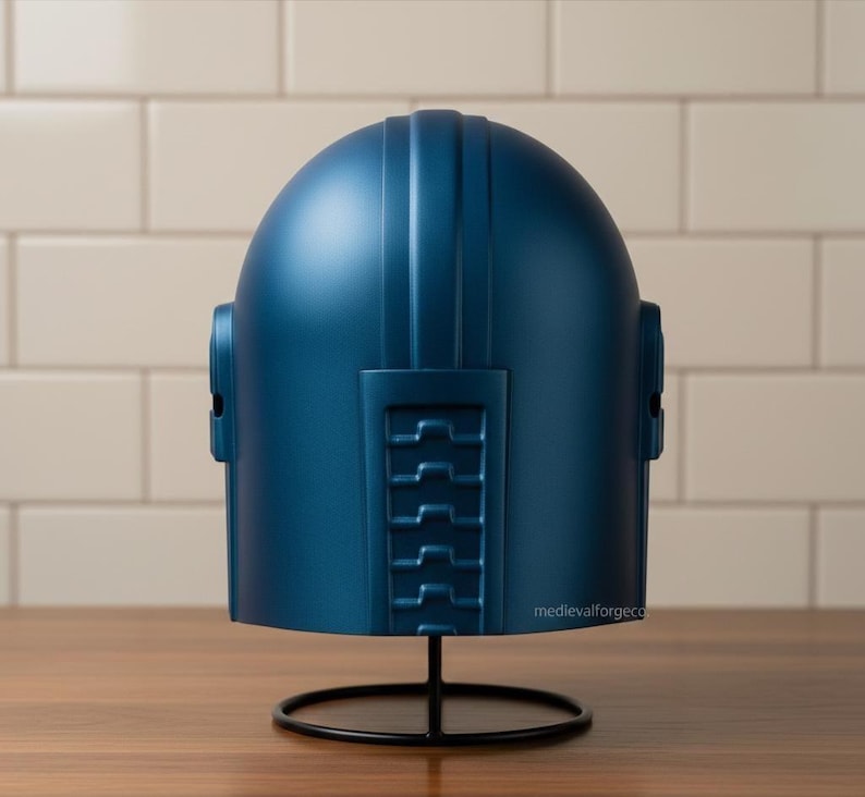 Blue Fantasy Warrior Mandalorian Helmet — Sci-Fi Display view 5