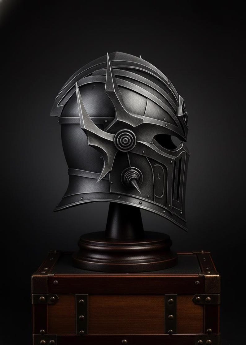 Dark Spiked Fantasy Warrior Helmet — High Detail Display view 2