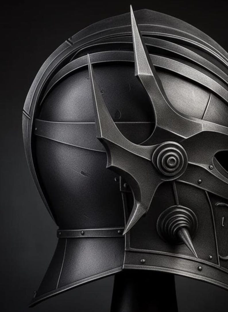 Dark Spiked Fantasy Warrior Helmet — High Detail Display view 6