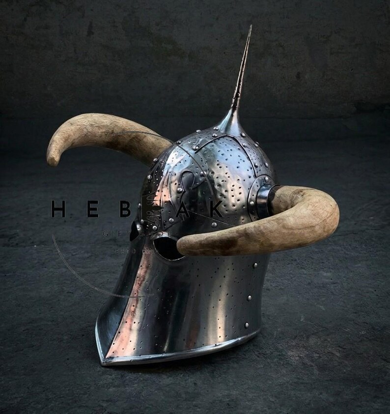 Steel Death Dealer Helmet — Medieval Horned Fantasy Display view 2