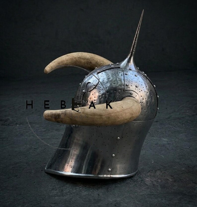 Steel Death Dealer Helmet — Medieval Horned Fantasy Display view 4