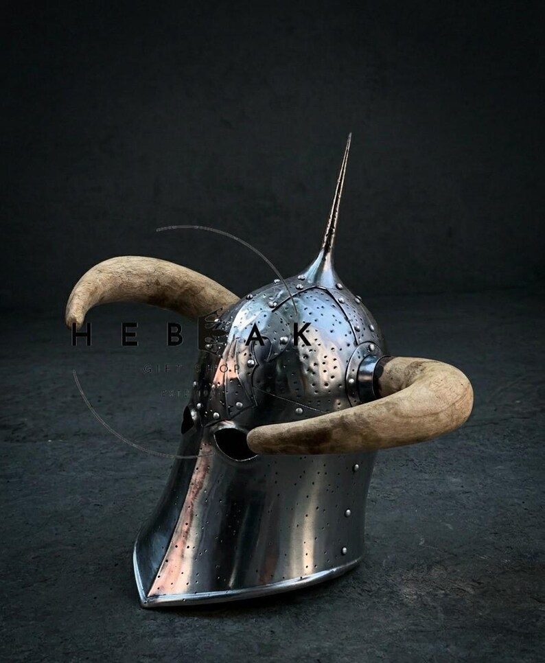 Steel Death Dealer Helmet — Medieval Horned Fantasy Display view 6