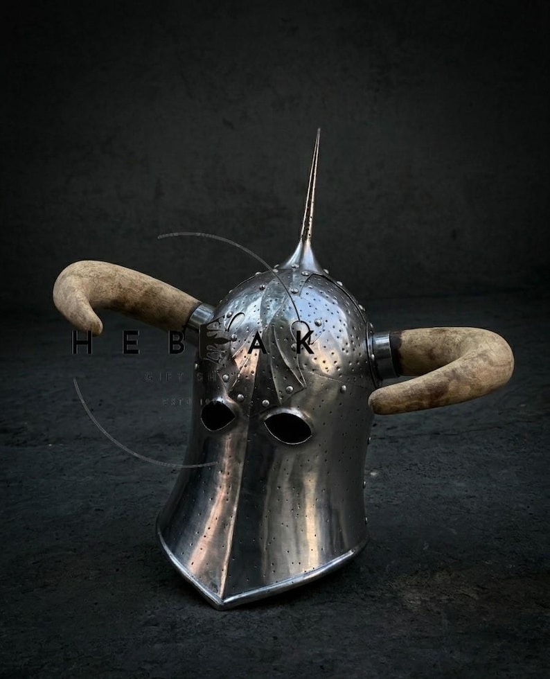 Steel Death Dealer Helmet — Medieval Horned Fantasy Display view 9