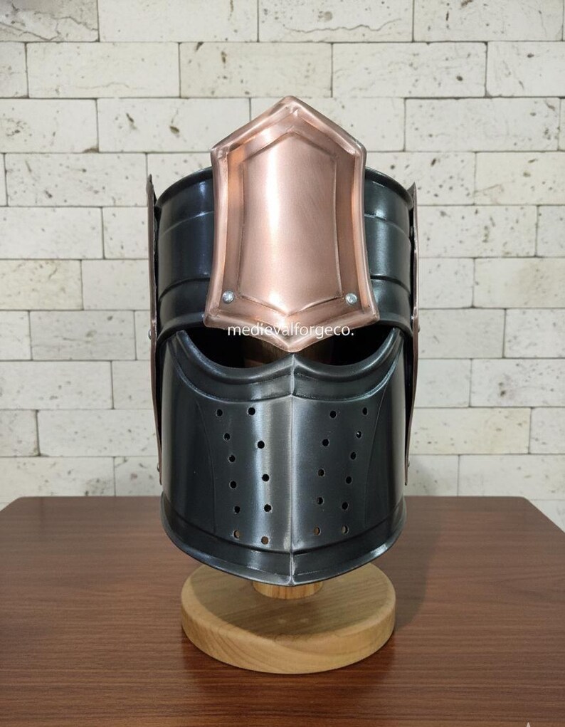 Iron Warden Copper Visor Helmet — Medieval Knight view 2