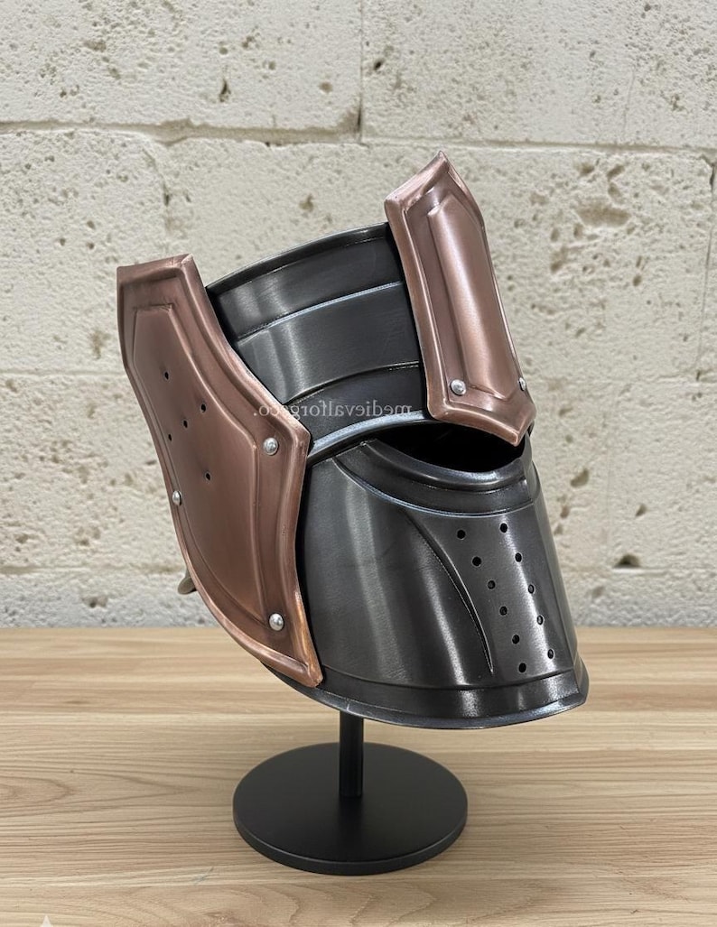 Iron Warden Copper Visor Helmet — Medieval Knight view 3
