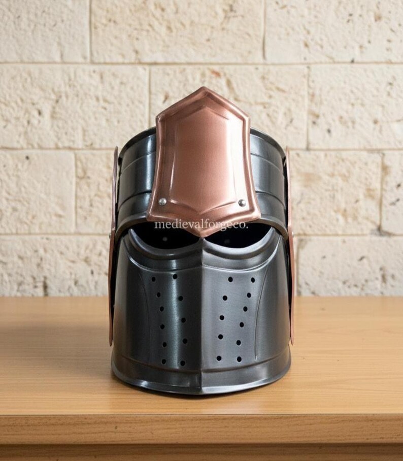 Iron Warden Copper Visor Helmet — Medieval Knight view 5
