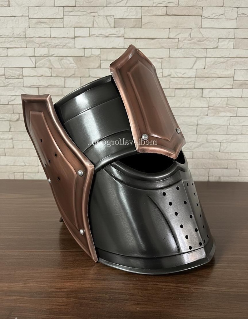Iron Warden Copper Visor Helmet — Medieval Knight view 8