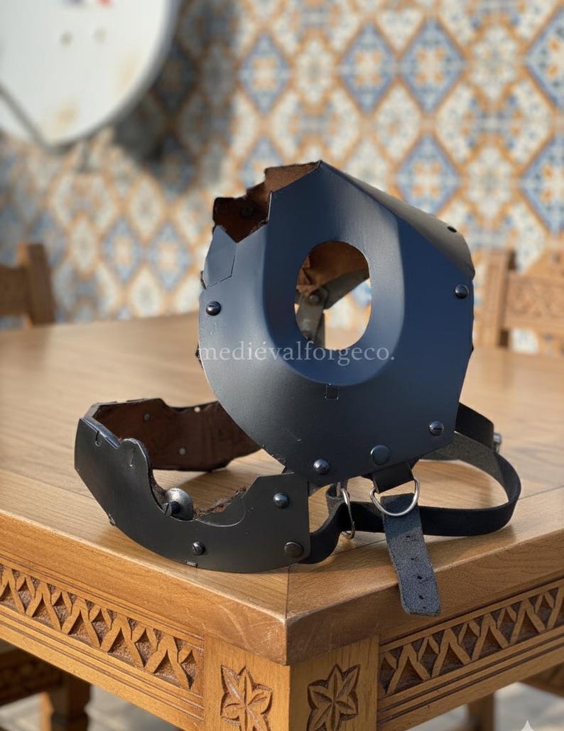 Medieval LARP Face Mask — Adjustable Armored Steel view 3
