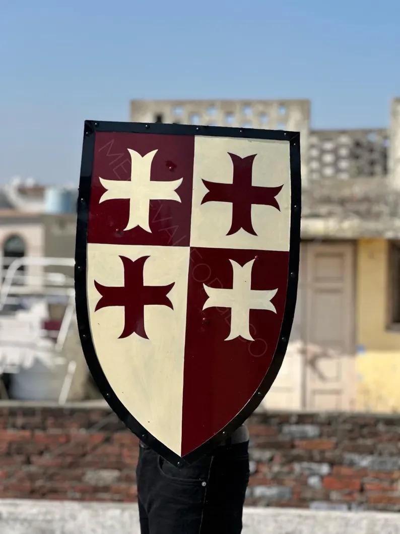Medieval Crusader Heater Shield with Templar Cross Handmade Steel & Wood view 6