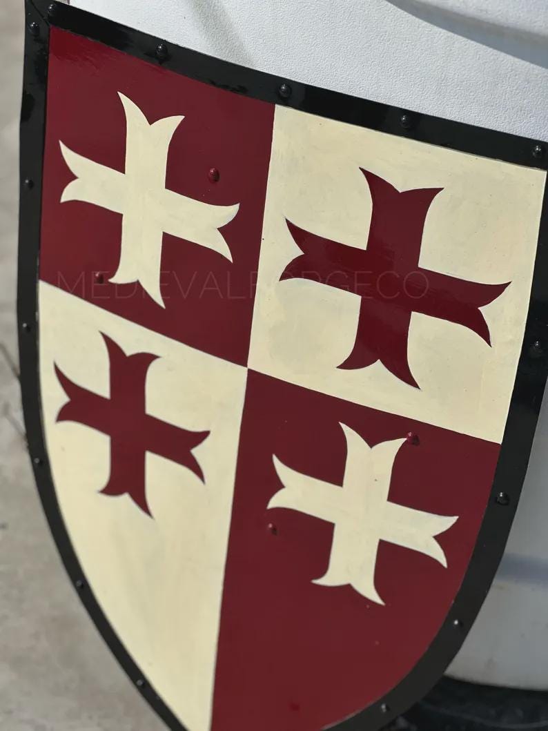 Medieval Crusader Heater Shield with Templar Cross Handmade Steel & Wood view 7