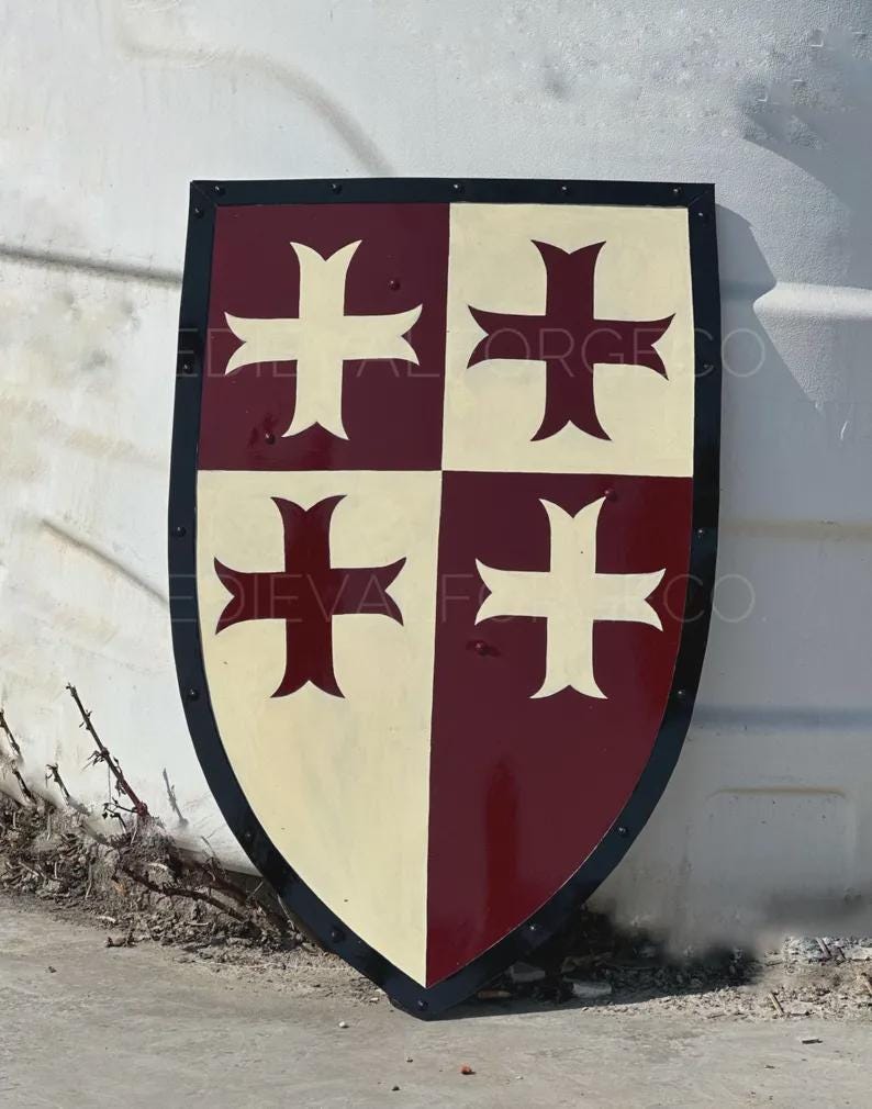 Medieval Crusader Heater Shield with Templar Cross Handmade Steel & Wood view 8