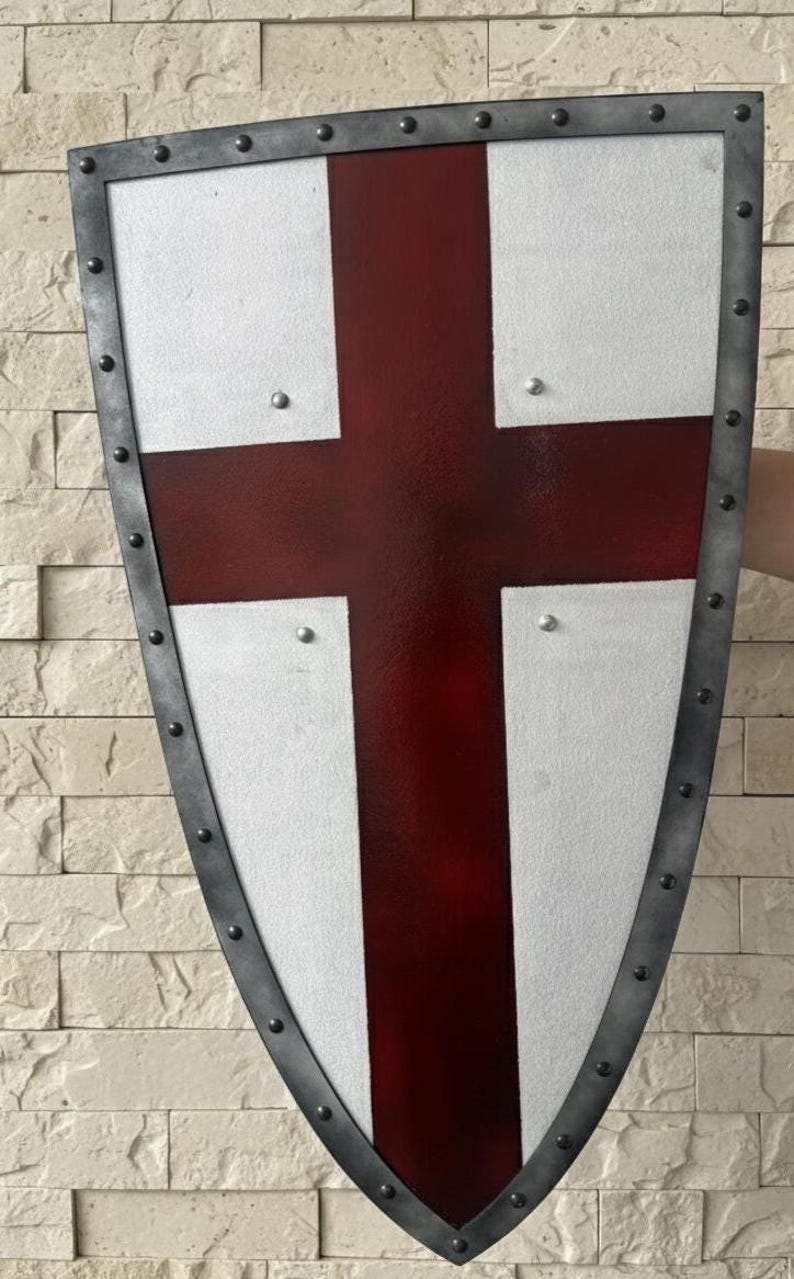 Handcrafted Crusader Knight Shield with Saint George Red Cross view 6