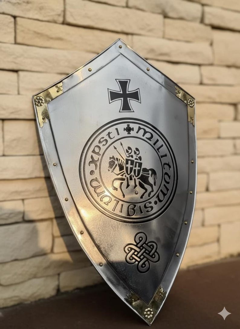 Templar Knight Heater Shield with Medieval Crusader LARP Display view 2