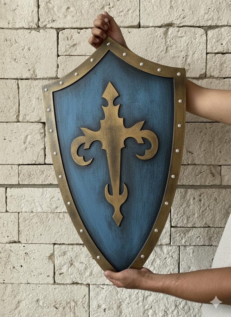 Handcrafted Medieval Knight Shield with Blue & Gold Crusader LARP view 2